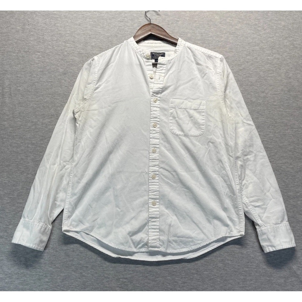 Abercrombie & Fitch Shirt Mens Small White Cotton Band Collar Button Up Casual